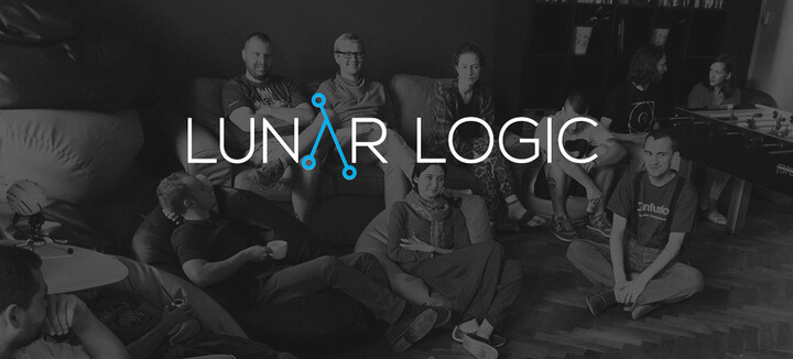 Photo of the Lunar Team with the Lunar Logic logo