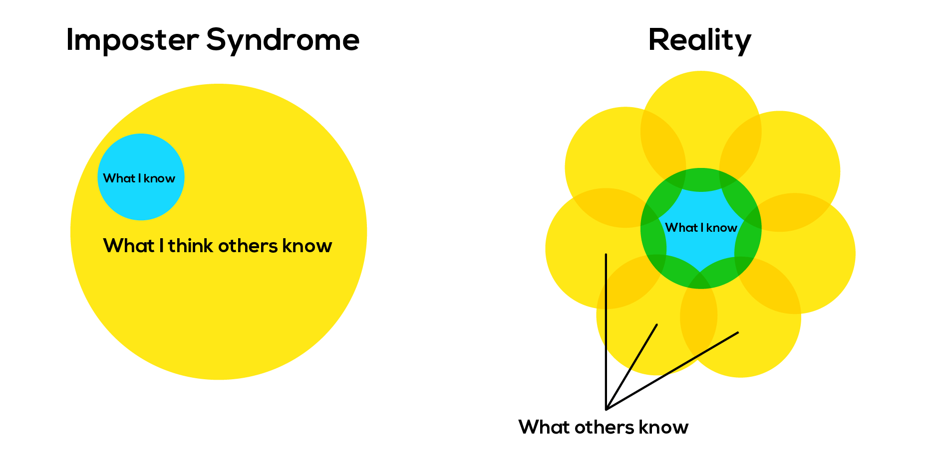 imposter syndrome vs. reality diagrams